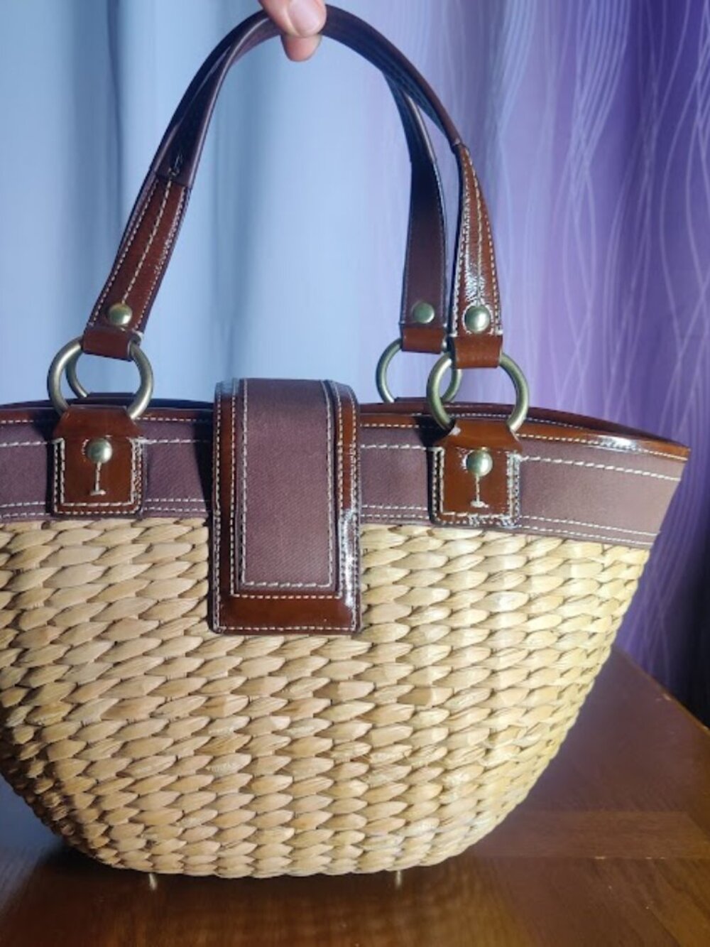 COACH Straw Tote Basket Bag Brown - Picture 5 of 16